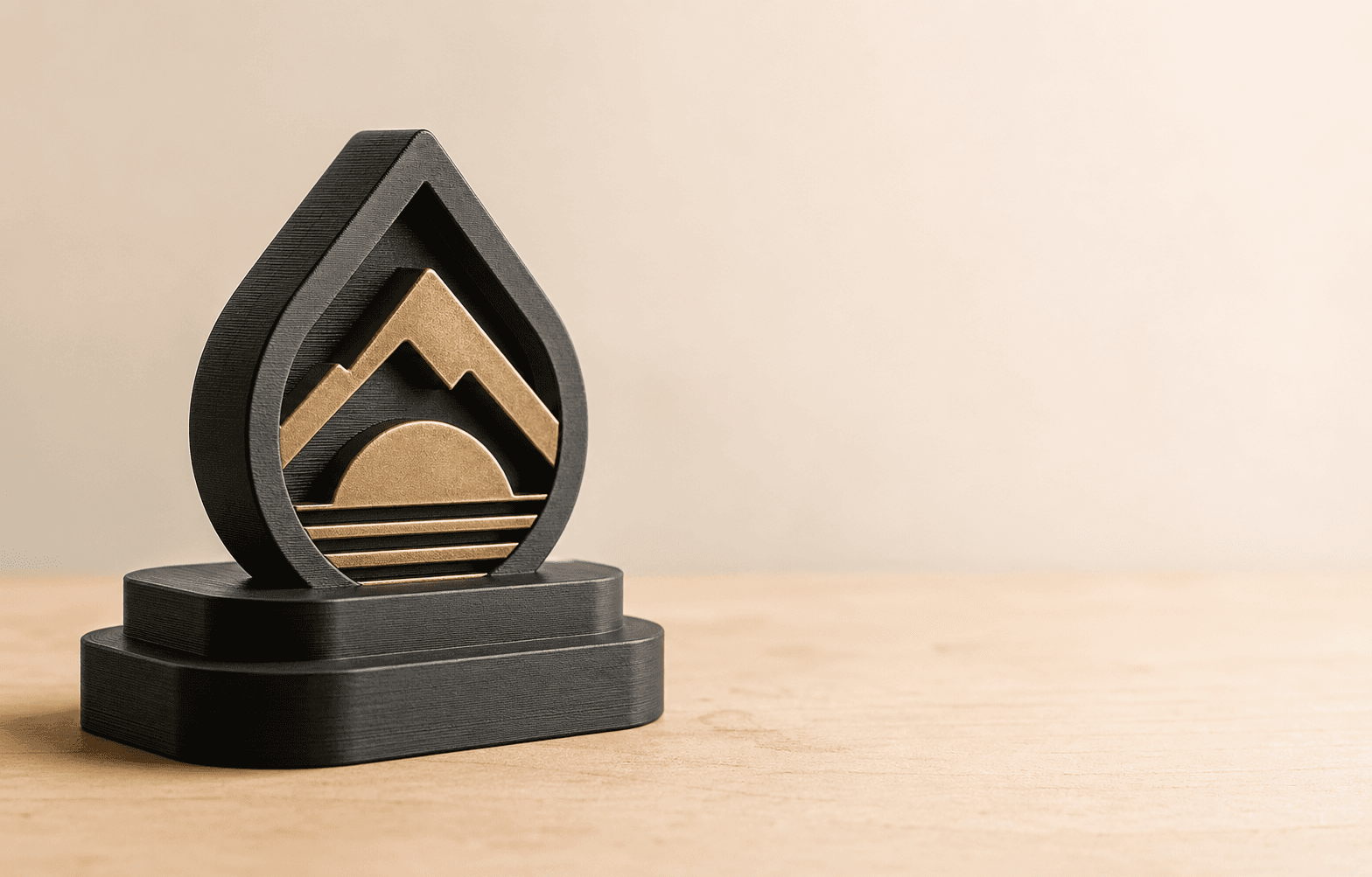 A custom 3D printed keepsake prototype on a clean studio surface